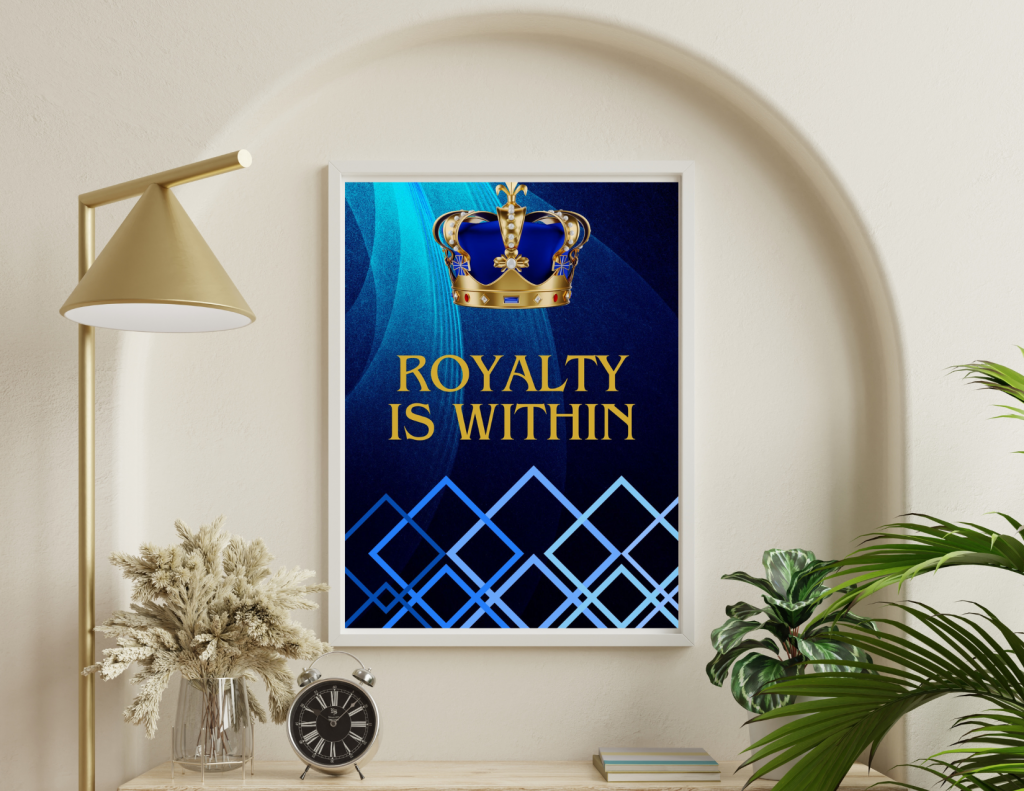 "Royal Mindset: Gold & Blue Crown 3 Print Digital Wall Art Collection"