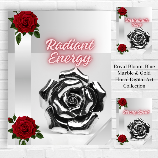 Radiant Rose Collection: Silver & Red Floral Digital Art Series