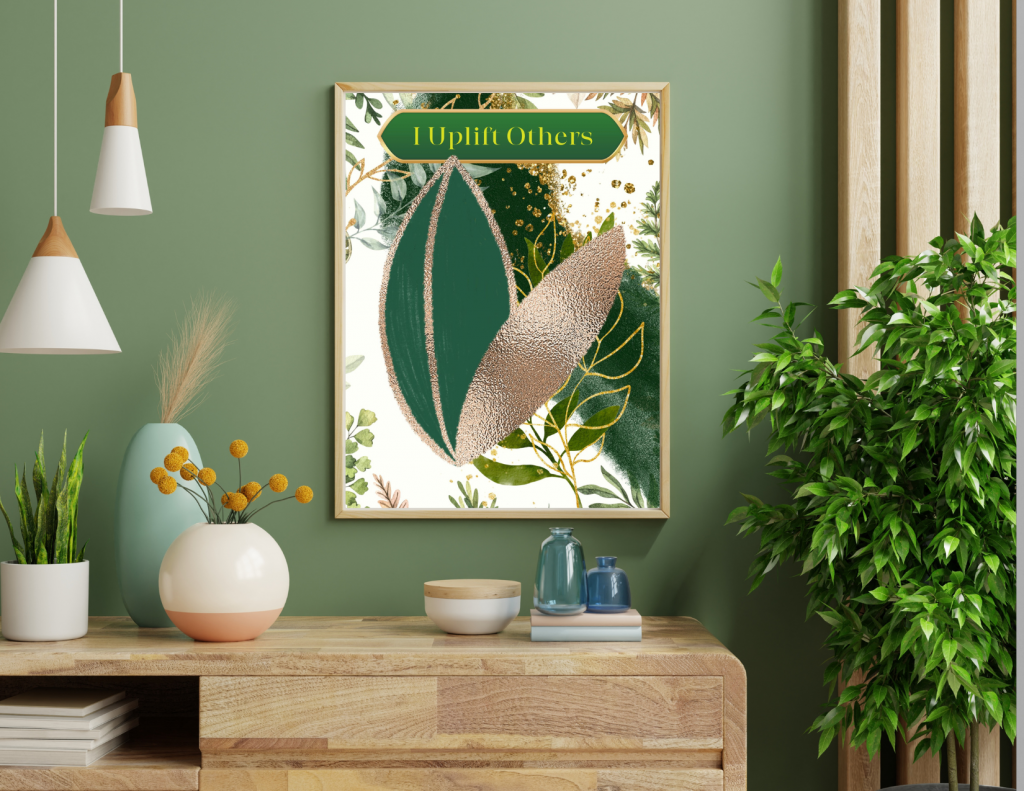 "Uplift & Inspire: Green & Gold Digital Art Print"