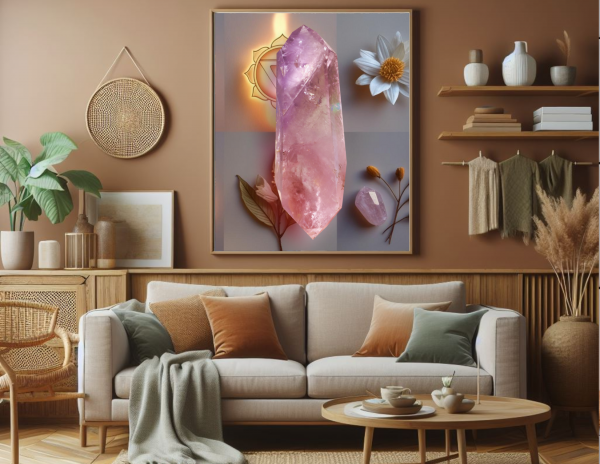 Crystal Quartz Wall Art with Calming Sand Background – Printable Zen Art