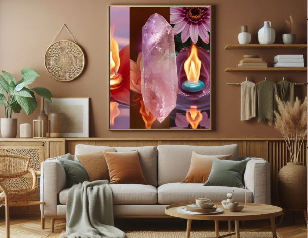 Crystal Quartz Wall Art with Calming Sand Background – Printable Zen Art