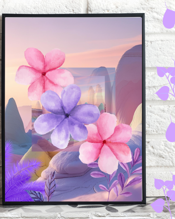 desert landscape with surreal mirrored effect and ethereal plant details.